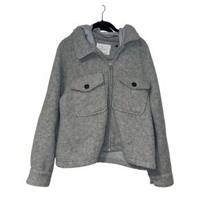 Anthropologie Pilcro Gorpcore Hooded Jacket Womens M Grey Wool Blend Zip Shacket